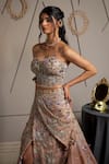 Moledro_Taupe Organza, Net Sequins, Embroidery Sweetheart Neck And Pink Nova Lehenga Set _Online_at_Aza_Fashions
