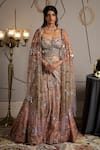 Buy_Moledro_Taupe Organza, Net Sequins, Embroidery Sweetheart Neck And Pink Nova Lehenga Set _at_Aza_Fashions