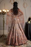 Shop_Moledro_Taupe Organza, Net Sequins, Embroidery Sweetheart Neck And Pink Nova Lehenga Set _at_Aza_Fashions