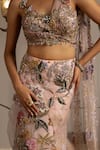 Moledro_Taupe Net Sequins, Beads, Embroidery Asymmetric Aurora Fusion Lehenga Set _Online_at_Aza_Fashions