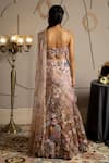 Shop_Moledro_Taupe Net Sequins, Beads, Embroidery Asymmetric Aurora Fusion Lehenga Set _at_Aza_Fashions