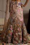 Shop_Moledro_Taupe Net Sequins, Beads, Embroidery Asymmetric Aurora Fusion Lehenga Set _Online_at_Aza_Fashions