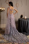 Shop_Moledro_Blue Net Sequins, Embroidery Round Neck Skye Fusion Lehenga Set _at_Aza_Fashions