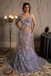 Buy_Moledro_Blue Net Sequins, Embroidery Round Neck Skye Fusion Lehenga Set _at_Aza_Fashions