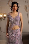Buy_Moledro_Blue Net Sequins, Embroidery Round Neck Skye Fusion Lehenga Set _Online_at_Aza_Fashions