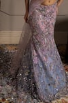 Shop_Moledro_Blue Net Sequins, Embroidery Round Neck Skye Fusion Lehenga Set _Online_at_Aza_Fashions