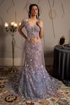 Moledro_Blue Net Sequins, Embroidery Round Neck Skye Fusion Lehenga Set _at_Aza_Fashions