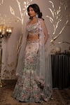 Moledro_Pink Georgette, Organza, Net Sequins, Embroidery Aranya Fusion Lehenga Set _Online_at_Aza_Fashions