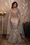 Buy_Moledro_Pink Georgette, Organza, Net Sequins, Embroidery Aranya Fusion Lehenga Set _Online_at_Aza_Fashions