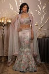 Buy_Moledro_Pink Georgette, Organza, Net Sequins, Embroidery Aranya Fusion Lehenga Set _at_Aza_Fashions