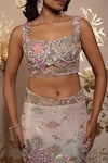 Moledro_Pink Georgette, Organza, Net Sequins, Embroidery Aranya Fusion Lehenga Set _at_Aza_Fashions