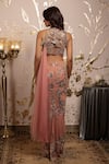 Shop_Moledro_Blush Georgette, Net Sequins, Embroidery Asymmetric Pre-draped Saree Set _at_Aza_Fashions