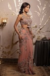 Moledro_Blush Georgette, Net Sequins, Embroidery Asymmetric Pre-draped Saree Set _at_Aza_Fashions
