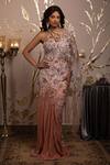 Buy_Moledro_Pink Georgette, Net, Organza Sequins, Embroidery Asymmetric Pansy Saree Gown _at_Aza_Fashions