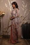 Buy_Moledro_Pink Georgette, Net, Organza Sequins, Embroidery Asymmetric Pansy Saree Gown _Online_at_Aza_Fashions