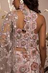 Moledro_Pink Georgette, Net, Organza Sequins, Embroidery Asymmetric Pansy Saree Gown _at_Aza_Fashions