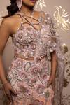 Buy_Moledro_Pink Georgette, Net, Organza Sequins, Embroidery Asymmetric Pansy Saree Gown 
