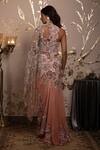 Shop_Moledro_Pink Georgette, Net, Organza Sequins, Embroidery Asymmetric Pansy Saree Gown _at_Aza_Fashions