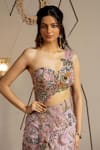 Moledro_Taupe Net Sequins, Embroidery Sweetheart Neck Elysia Shimmer Saree Gown _Online_at_Aza_Fashions