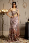 Buy_Moledro_Taupe Net Sequins, Embroidery Sweetheart Neck Elysia Shimmer Saree Gown _at_Aza_Fashions