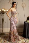 Moledro_Taupe Net Sequins, Embroidery Sweetheart Neck Elysia Shimmer Saree Gown _at_Aza_Fashions