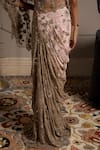 Moledro_Taupe Georgette, Net Sequins, Embroidery V-neck Nysa Designer Saree Gown _Online_at_Aza_Fashions