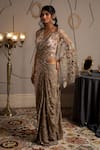 Moledro_Taupe Georgette, Net Sequins, Embroidery V-neck Nysa Designer Saree Gown _at_Aza_Fashions