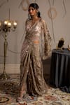 Buy_Moledro_Taupe Georgette, Net Sequins, Embroidery V-neck Nysa Designer Saree Gown 