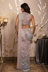 Shop_Moledro_Blue Georgette, Net, Cotton Beads, Sequins Round Neck Ila Pre-draped Saree Set _at_Aza_Fashions