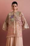 Buy_Pankaj & Nidhi_Multi Color Organza Embroidery Collared Top _at_Aza_Fashions