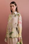 Pankaj & Nidhi_Multi Color Silk, Crepe Collared Embellished High-low Shirt And Straight Pants _Online_at_Aza_Fashions