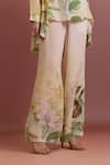 Buy_Pankaj & Nidhi_Multi Color Silk, Crepe Collared Embellished High-low Shirt And Straight Pants _Online_at_Aza_Fashions