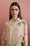 Shop_Pankaj & Nidhi_Multi Color Silk, Crepe Collared Embellished High-low Shirt And Straight Pants _Online_at_Aza_Fashions