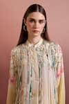 Pankaj & Nidhi_Multi Color Silk, Crepe Embroidery, Sequins Mandarin Embellished Relaxed Tunic _Online_at_Aza_Fashions