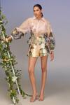 Buy_Pankaj & Nidhi_Multi Color Organza Embroidery Collared Snowing Embellished Jacket _Online_at_Aza_Fashions
