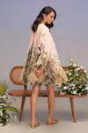 Shop_Pankaj & Nidhi_Multi Color Chiffon Embroidery Round Neck Pleated Mini Dress _at_Aza_Fashions