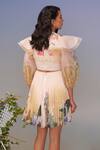Shop_Pankaj & Nidhi_Multi Color Chiffon, Organza Embroidery V-neck Floral Cut-out Mini Dress _at_Aza_Fashions