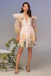 Buy_Pankaj & Nidhi_Multi Color Chiffon, Organza Embroidery V-neck Floral Cut-out Mini Dress _at_Aza_Fashions
