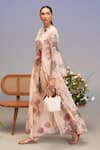 Buy_Pankaj & Nidhi_Beige Chiffon Fabric Flowers, Embroidery Round Neck Hand-embellished Maxi Dress _at_Aza_Fashions