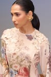 Pankaj & Nidhi_Beige Chiffon Fabric Flowers, Embroidery Round Neck Hand-embellished Maxi Dress _Online_at_Aza_Fashions