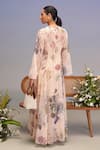 Shop_Pankaj & Nidhi_Beige Chiffon Fabric Flowers, Embroidery Round Neck Hand-embellished Maxi Dress _at_Aza_Fashions