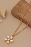 Shop_Ruby Raang_Gold Plated Polki Kundan Flower Necklace _Online_at_Aza_Fashions