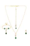Shop_Ruby Raang_Green Stones, Beads Gold Plated Polki Kundan Jewellery Set _at_Aza_Fashions