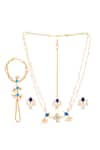 Shop_Ruby Raang_Blue Beads, Pearls Polki Kundan Jewelry Set _at_Aza_Fashions