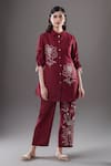Buy_Samyukta Singhania_Red Viscose Embroidery Collared Floral Tunic And Pant Set_at_Aza_Fashions