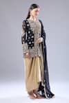 Shop_Anamika Khanna_Black Embroidery Round Neck Floral Kurta Draped Skirt Set _Online_at_Aza_Fashions
