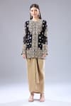 Anamika Khanna_Black Embroidery Round Neck Floral Kurta Draped Skirt Set _at_Aza_Fashions