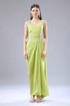 Anamika Khanna_Green Floral Embroidered Cape Draped Skirt Set _Online_at_Aza_Fashions