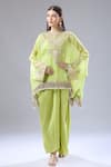 Shop_Anamika Khanna_Green Floral Embroidered Cape Draped Skirt Set 