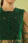Anamika Khanna_Green Beads, Embroidery, Feathers Crew Neck Skirt Set _Online_at_Aza_Fashions